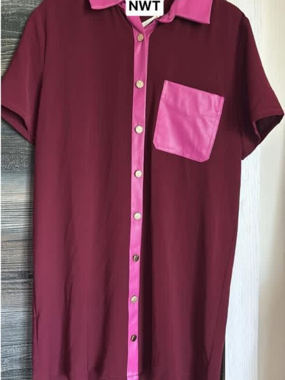 Women’s Dress in Burgundy with Pink Trim